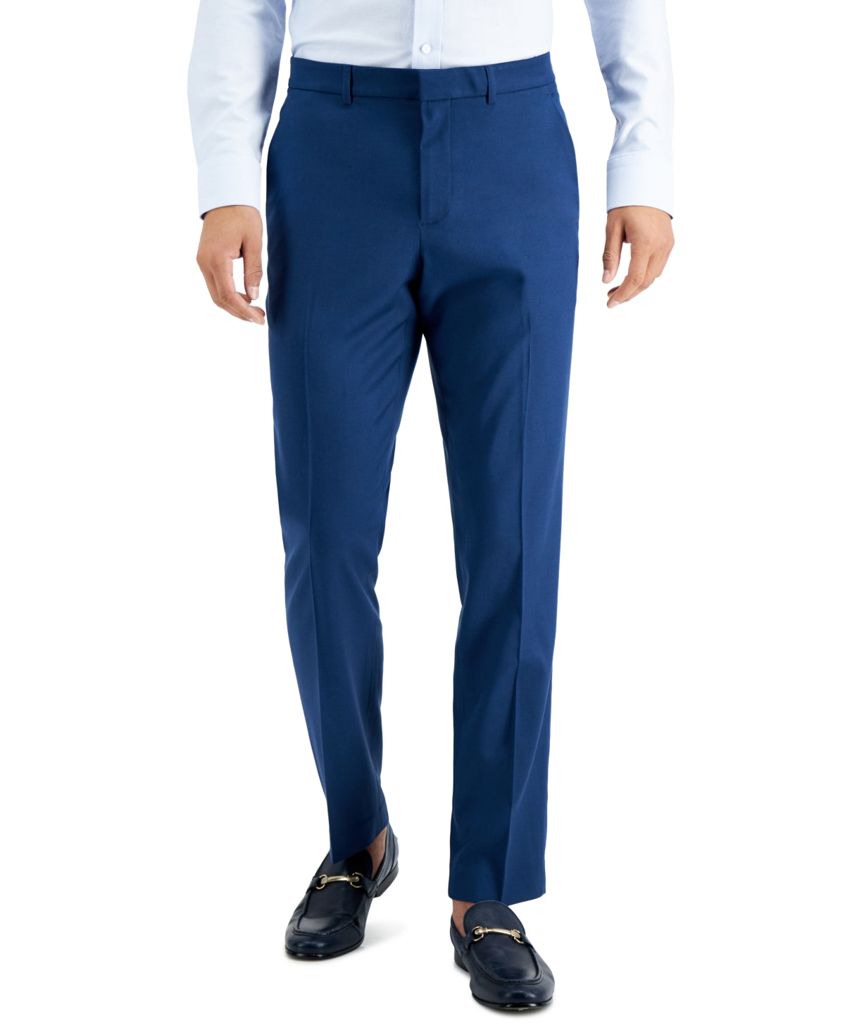 Calça social masculina Perry Ellis Slim Fit, sem passar roupa, elástica, mesclada, tamanho 32x32, azul