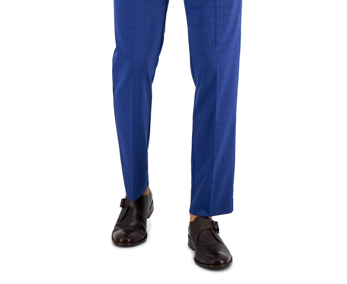 Calça social masculina Perry Ellis Portfolio Slim Fit xadrez tonal azul tamanho 30x30