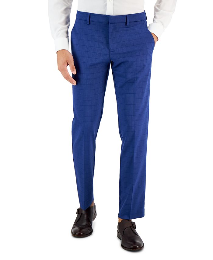 Calça social masculina Perry Ellis Slim Fit Tonal Check Azul Tamanho 34X30