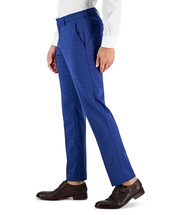 Calça social masculina Perry Ellis Slim Fit Tonal Check Azul Tamanho 34X30