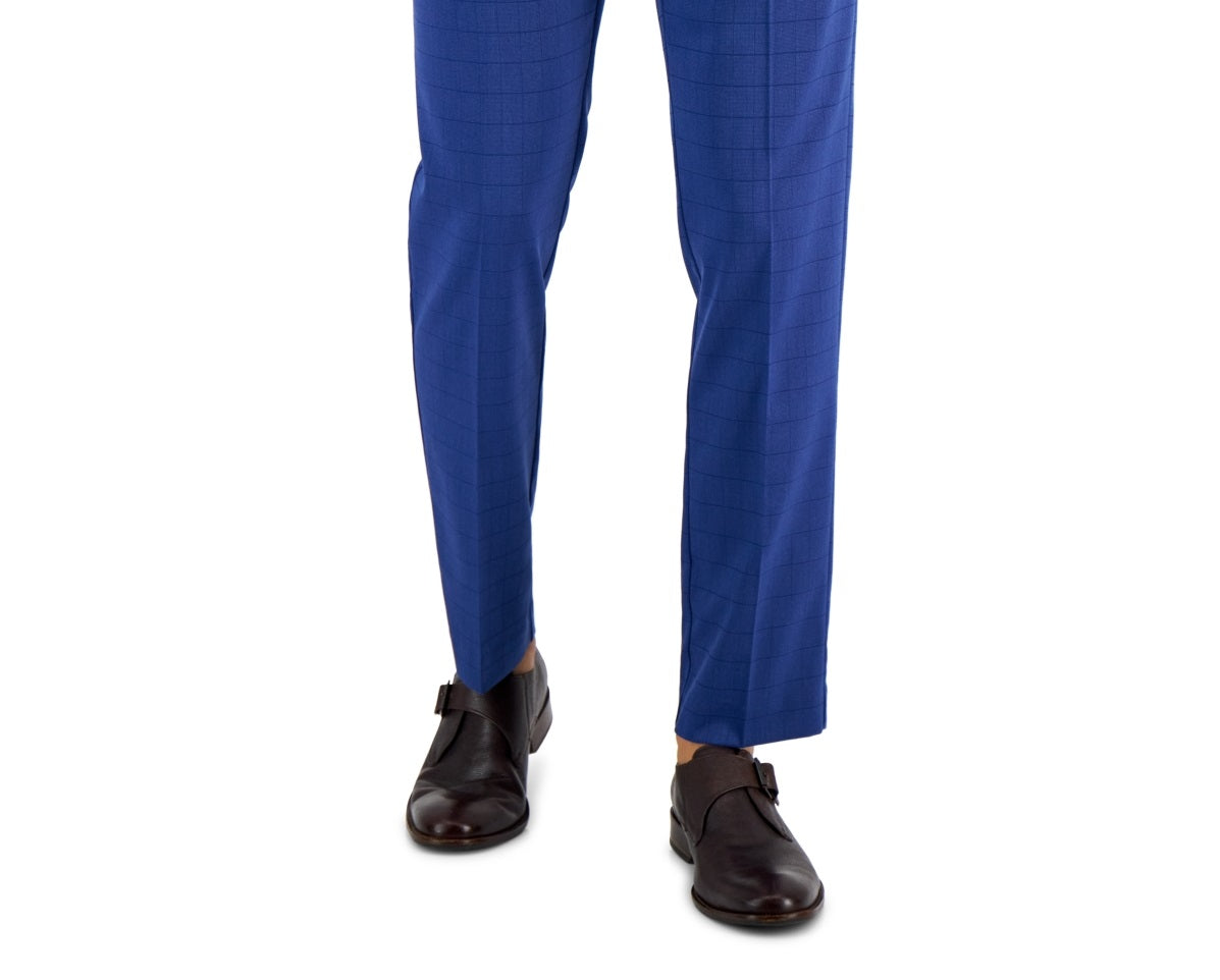 Calça social masculina Perry Ellis Portfolio Slim Fit xadrez tonal azul tamanho 31x32