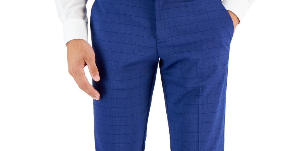 Calça social masculina Perry Ellis Portfolio Slim Fit xadrez tonal azul tamanho 34x32
