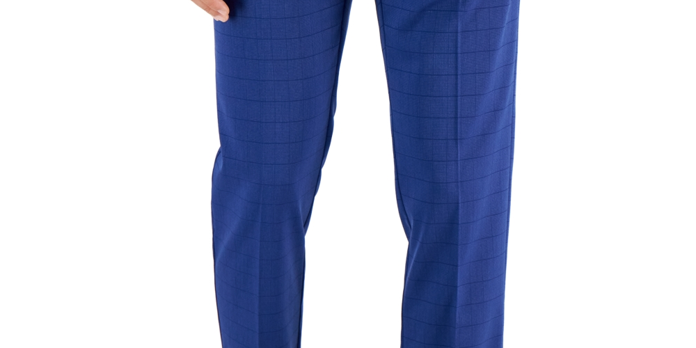 Calça social masculina Perry Ellis Portfolio Slim Fit xadrez tonal azul tamanho 34x32