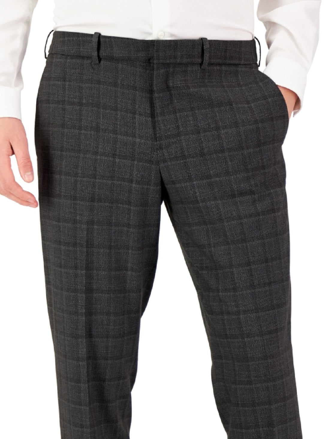 Calça social masculina Perry Ellis Modern Fit Stretch Resolution xadrez cinza tamanho 32x30