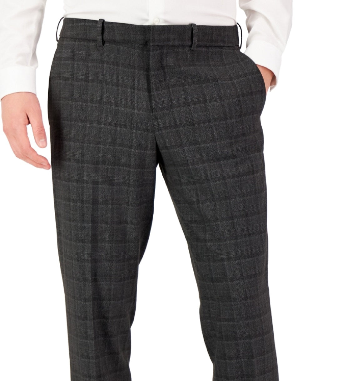Calça social masculina Perry Ellis Modern Fit Stretch Resolution xadrez cinza tamanho 40x30
