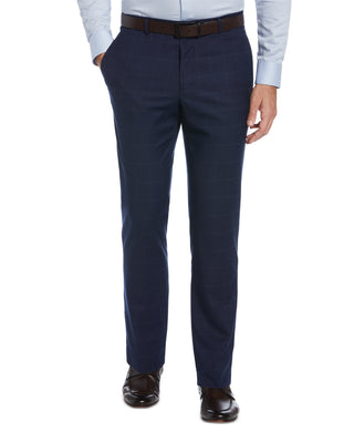 Calça social masculina Perry Ellis Portfolio Slim Fit com frente lisa, azul, tamanho 34x29
