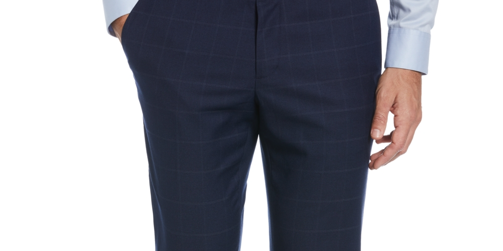 Calça social masculina Perry Ellis Portfolio Slim Fit com frente lisa, azul, tamanho 34x29
