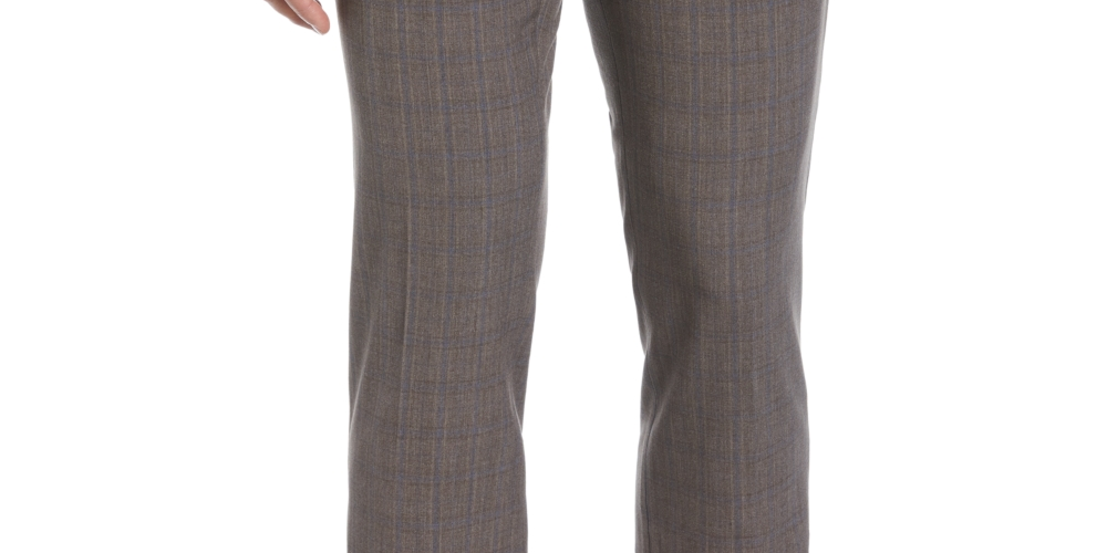 Calça social masculina Perry Ellis Portfolio Slim Fit com frente lisa, cinza, tamanho 36x32