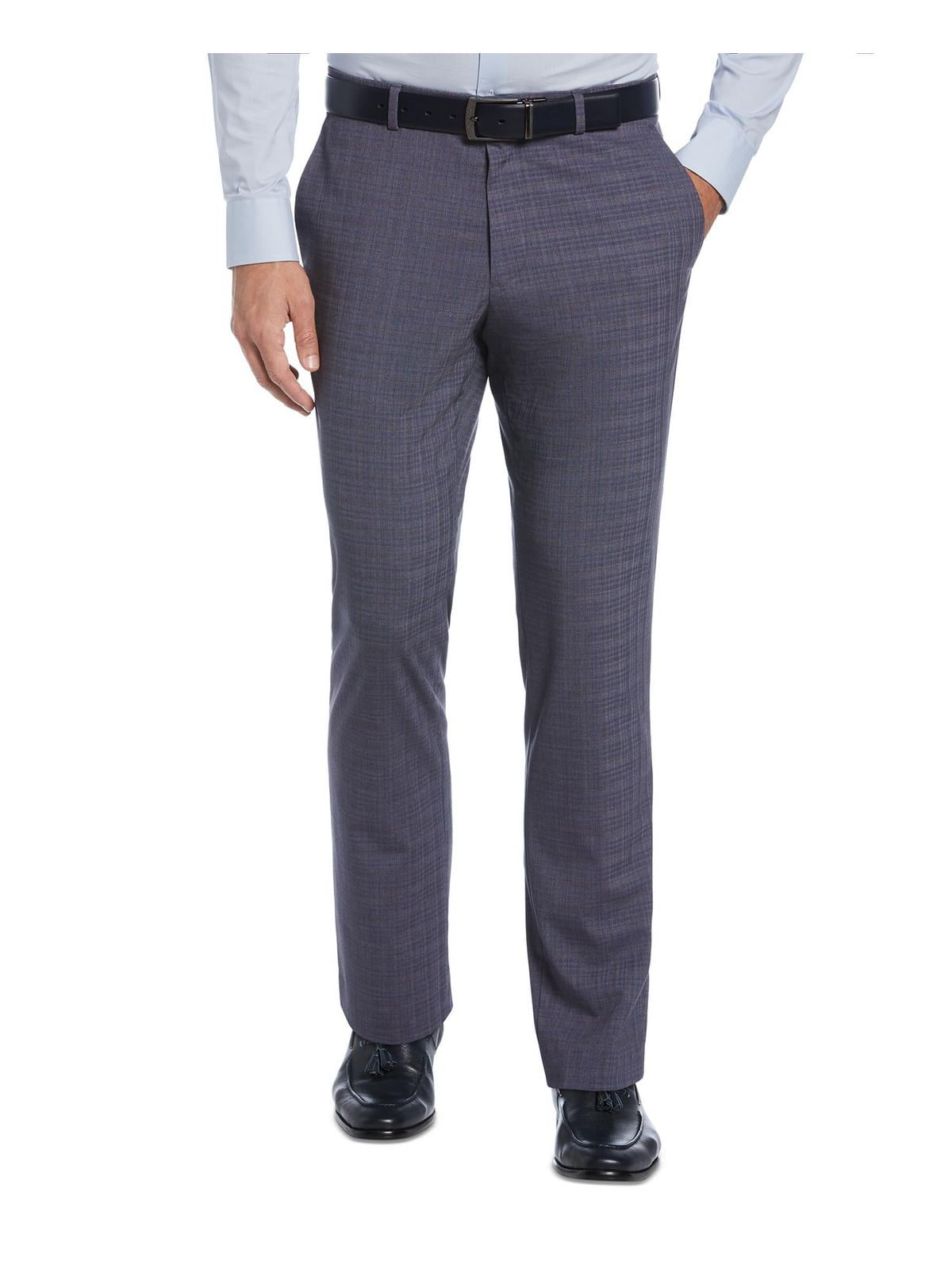 Calça social masculina Perry Ellis Portfolio Slim Fit com frente lisa, azul, tamanho 38x32