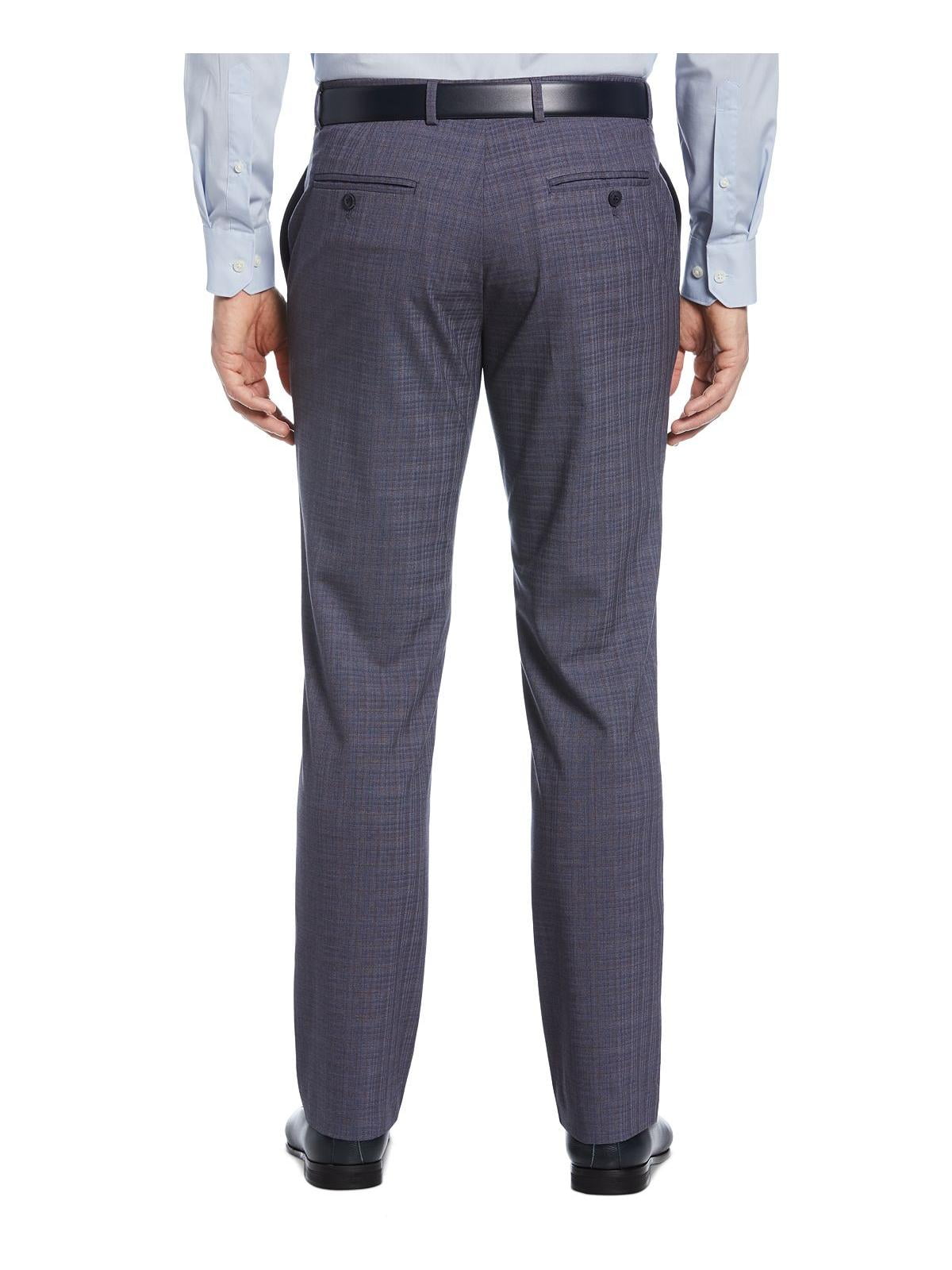 Calça social masculina Perry Ellis Portfolio Slim Fit com frente lisa, azul, tamanho 38x32