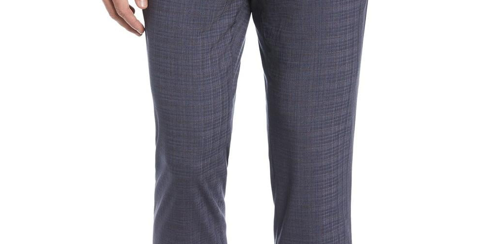 Calça social masculina Perry Ellis Portfolio Slim Fit com frente lisa, azul, tamanho 38x32