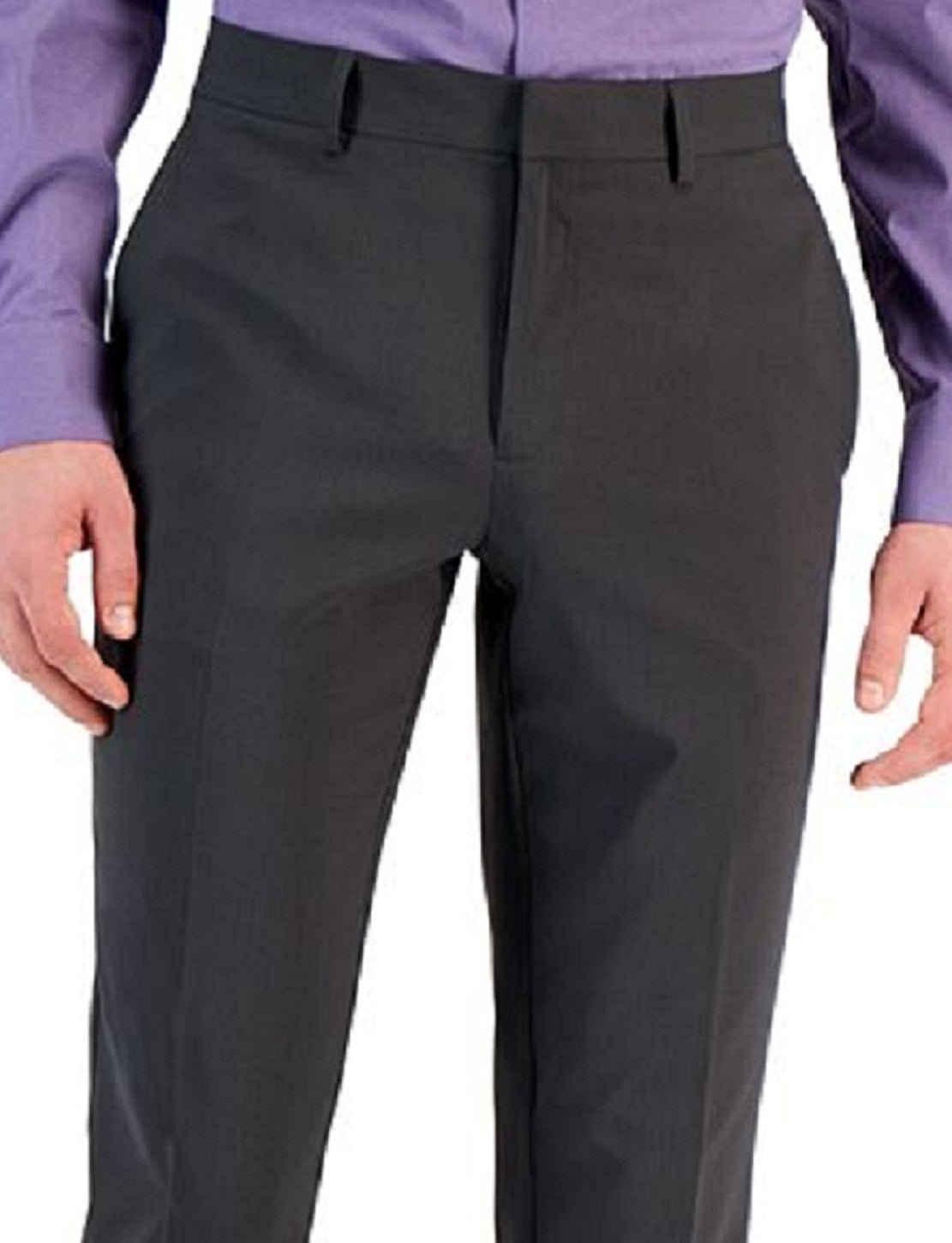 Calça masculina Perry Ellis Slim Fit com frente lisa, cinza, tamanho 38x29