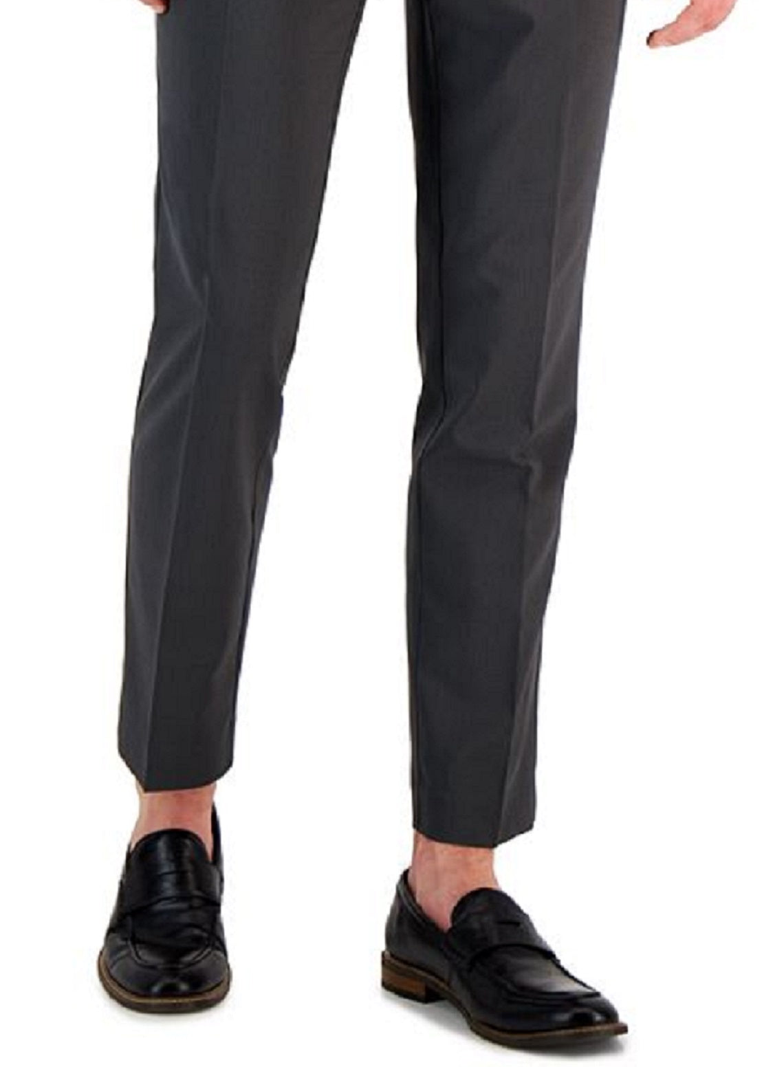 Calça masculina Perry Ellis Slim Fit com frente lisa, cinza, tamanho 38x29