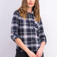 Polly & Esther Juniors' Plaid Faux Fur-Trimmed Hoodie Blue Size Small