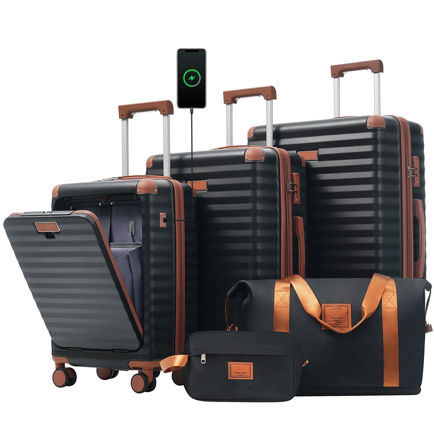 Deluxe 5-Piece Hard-Side Luggage Set with USB and TSA Security