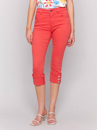 Charlie B - Cropped Twill Jeans With Snap Button Cuff Detail