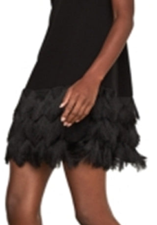 Vestido feminino Addilyn com franjas e acabamento em tule preto, tamanho 2, BCBGMAXAZRI