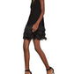 Vestido feminino Addilyn com franjas e acabamento em tule preto, tamanho 2, BCBGMAXAZRI