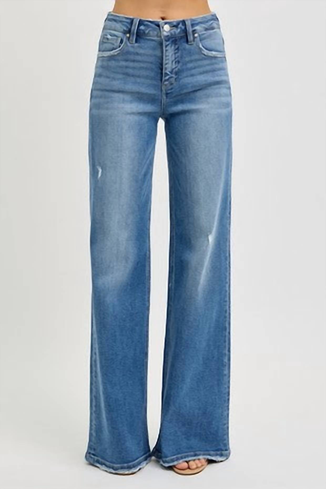 Risen - Tummy Control High Rise Wide Leg Jeans Medium Wash