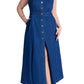 ELOQUII Women's Plus Size Sleeveless Denim Midi Dress - 20, Medium Wash