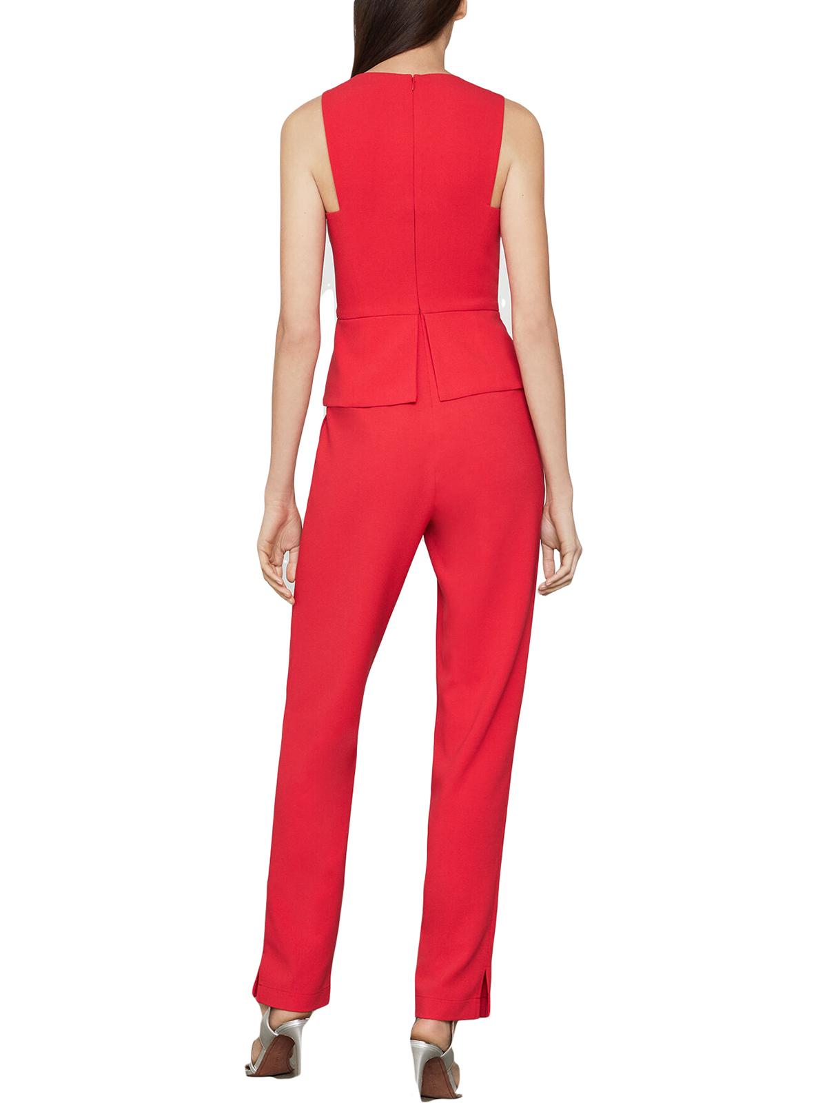 Macacão peplum feminino sem mangas com perna justa, tamanho 2, vermelho, BCBGMAXAZRIA