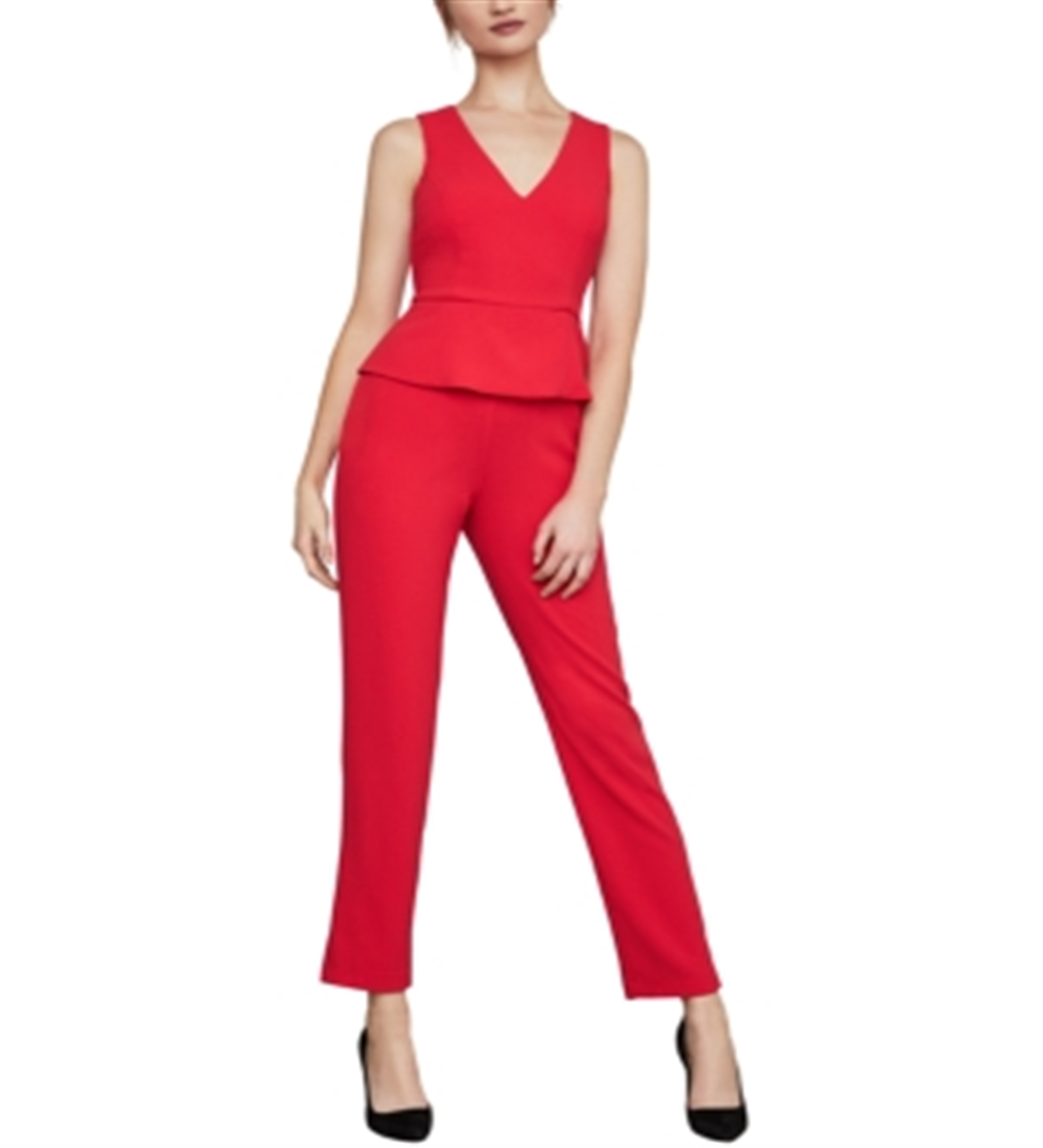 Macacão peplum feminino sem mangas com perna justa, tamanho 2, vermelho, BCBGMAXAZRIA