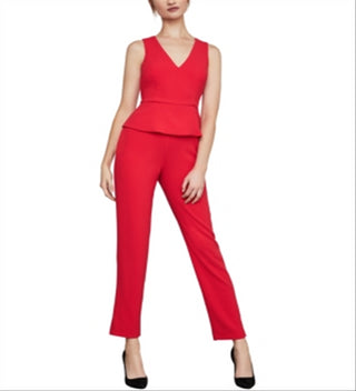 Macacão peplum feminino sem mangas com perna justa, tamanho 2, vermelho, BCBGMAXAZRIA