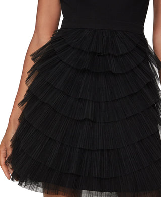 BCBGMAXAZRIA Vestido curto feminino de tule com camadas e sem mangas, preto, tamanho 2
