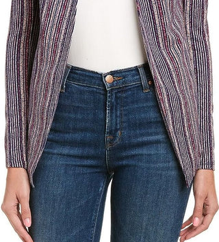 Blazer alongado listrado feminino BCBGeneration, azul, tamanho pequeno