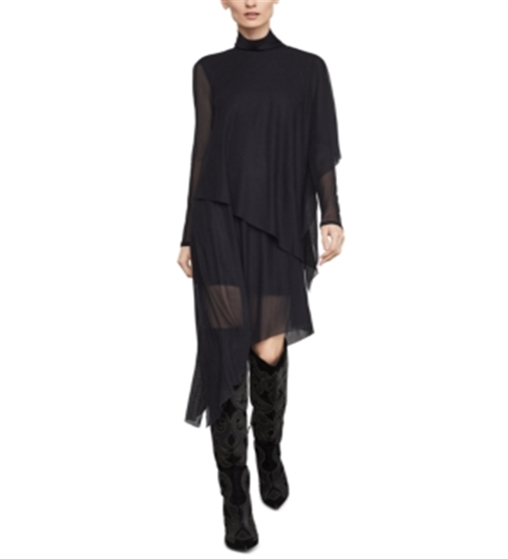 Vestido assimétrico de gola alta feminino BCBGMAXAZRIA, preto, tamanho médio