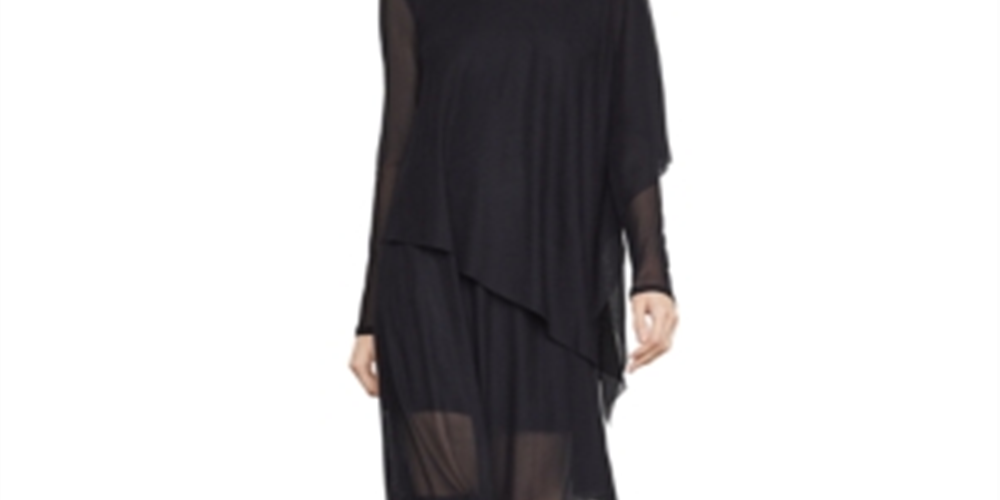 Vestido assimétrico de gola alta feminino BCBGMAXAZRIA, preto, tamanho médio