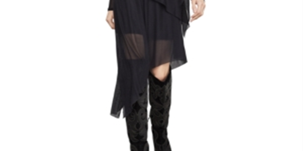 Vestido assimétrico de gola alta feminino BCBGMAXAZRIA, preto, tamanho médio