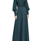 Vestido longo drapeado de cetim feminino BCBGMAXAZRIA, verde, tamanho 8