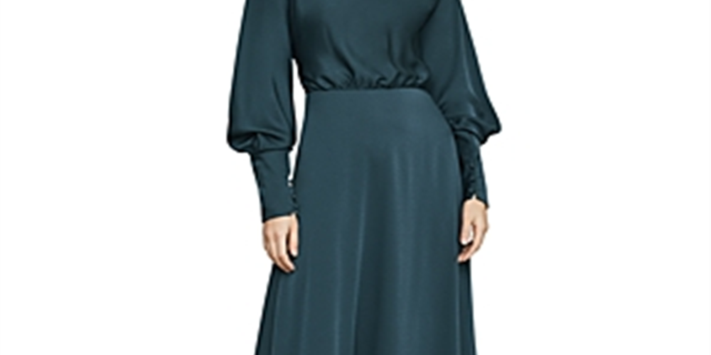 Vestido longo drapeado de cetim feminino BCBGMAXAZRIA, verde, tamanho 8