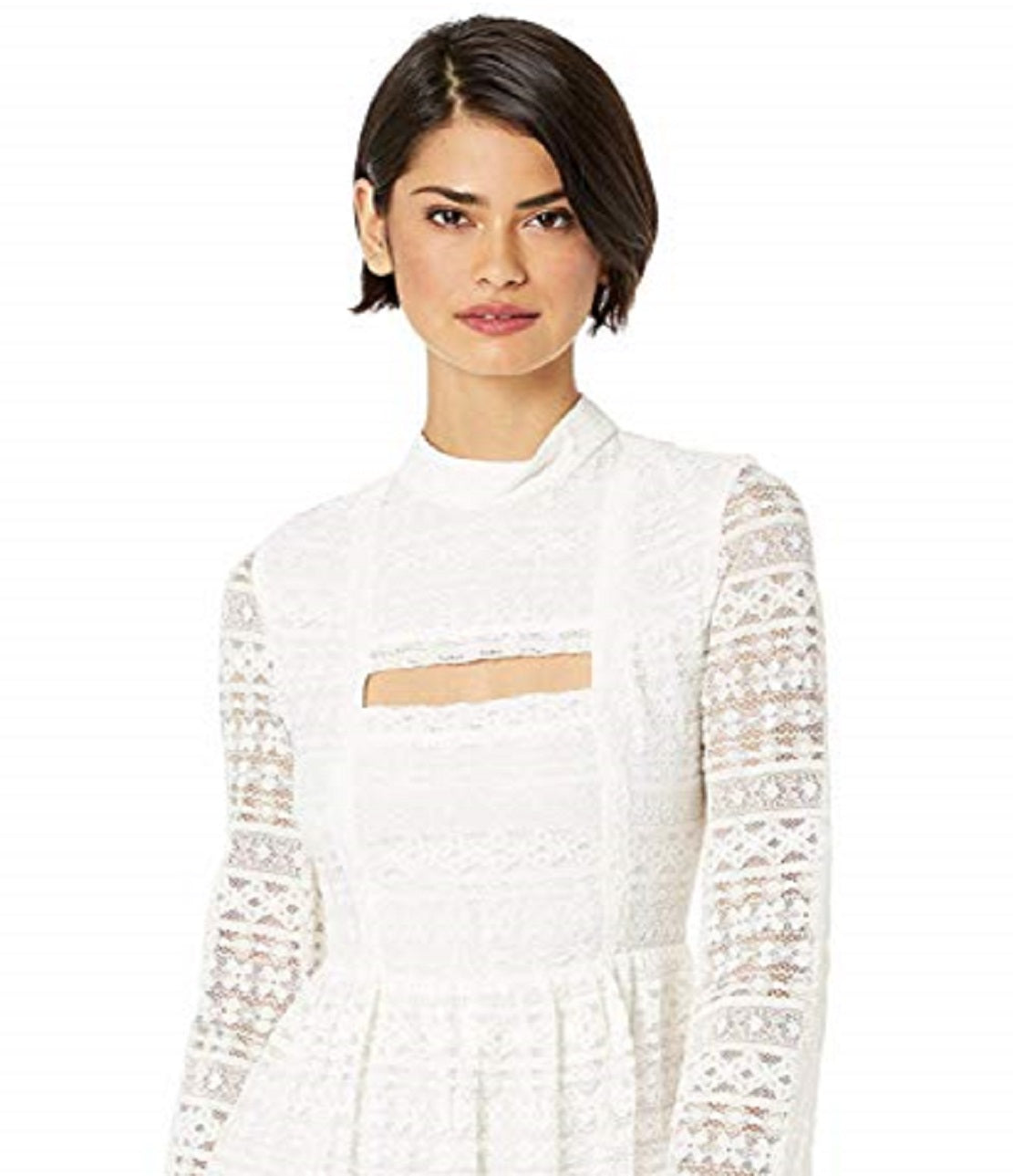 Vestido de renda Peek a Boo feminino BCBGeneration, branco, tamanho 2