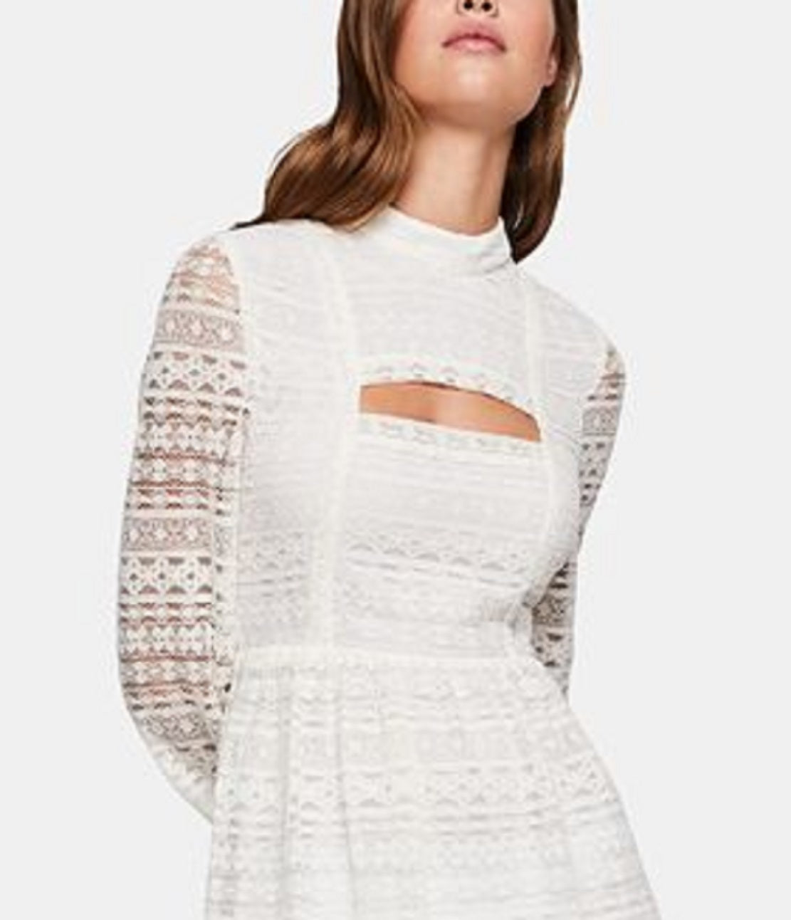 Vestido curto feminino de renda Peek a Boo da BCBGeneration, branco, tamanho 6