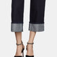 Calça jeans feminina BCBGMAXAZRIA de algodão com punho e perna larga, azul, tamanho 31
