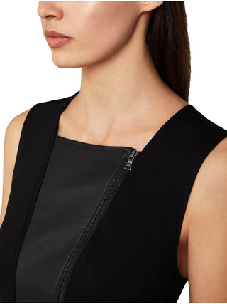 BCBGMAXAZRIA Top assimétrico feminino com estampa de mídia mista, preto, tamanho grande