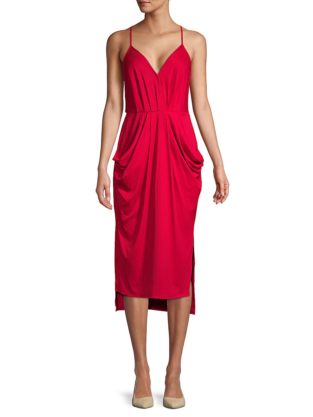 Vestido de malha com bolso e drapeado para coquetel feminino BCBGeneration, rosa, tamanho grande