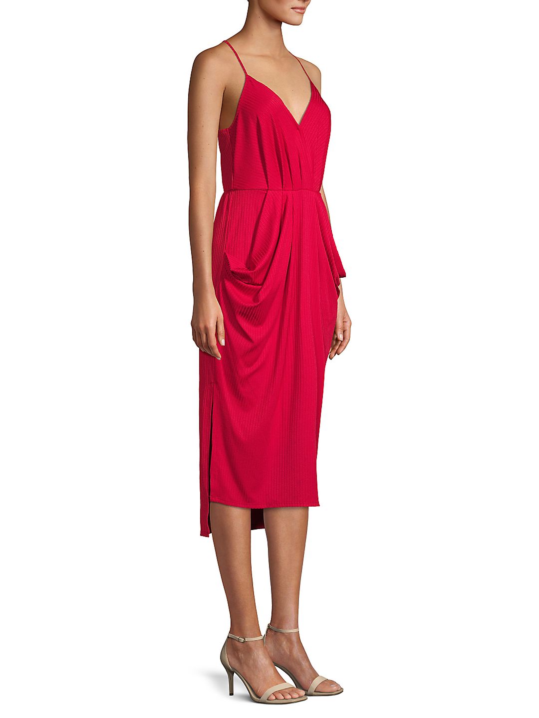 Vestido de malha com bolso e drapeado para coquetel feminino BCBGeneration, rosa, tamanho grande