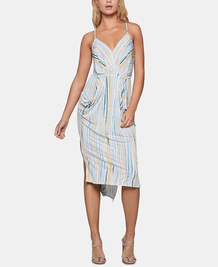 Vestido midi alto e baixo drapeado feminino BCBGeneration, branco, tamanho pequeno