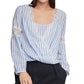 BCBGMAXAZRI Tênis feminino listrado de algodão, cano alto e baixo, azul, tamanho grande
