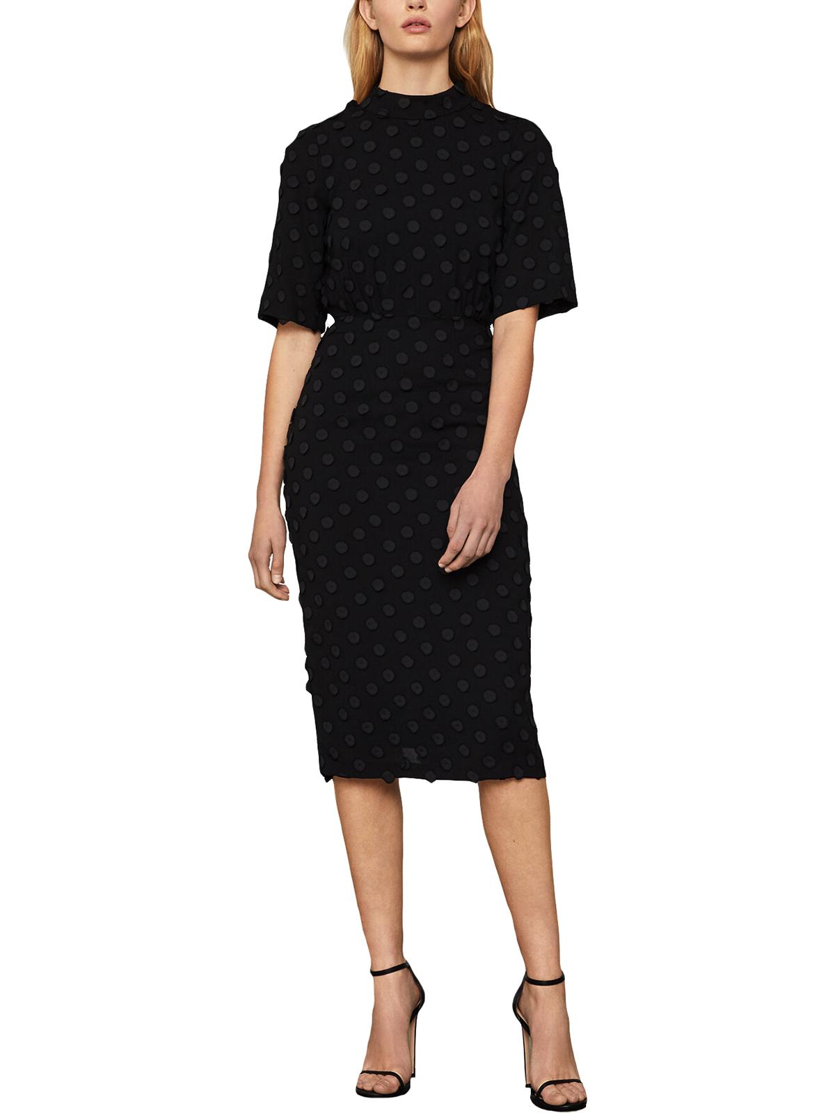 Vestido MIDI Feminino BCBGMAXAZRIA com Gola Simulada e Bainha Preto Tamanho Grande