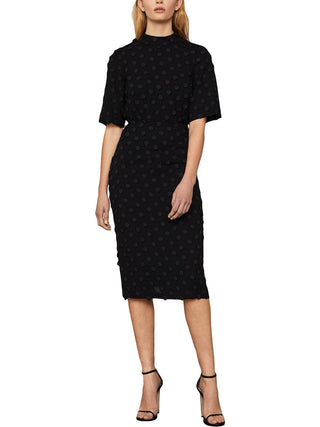 Vestido MIDI Feminino BCBGMAXAZRIA com Gola Simulada e Bainha Preto Tamanho Grande