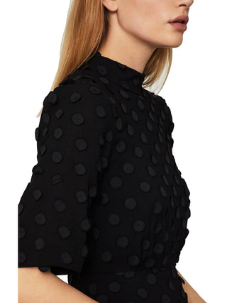 Vestido MIDI Feminino BCBGMAXAZRIA com Gola Simulada e Bainha Preto Tamanho Grande