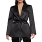 Blazer feminino de cetim com um botão, preto, tamanho G, BCBGMAXAZRIA