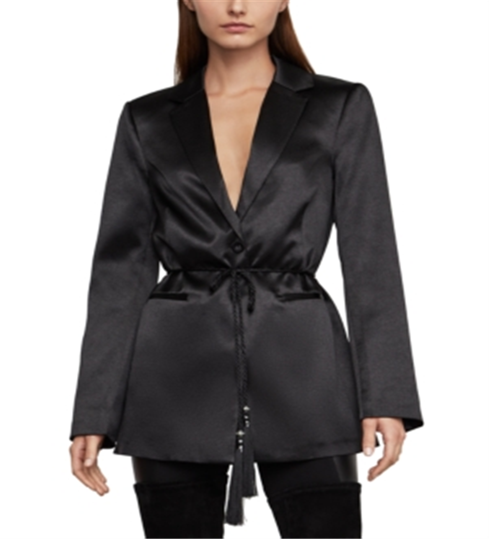 Blazer feminino de cetim com um botão, preto, tamanho G, BCBGMAXAZRIA