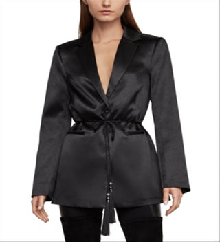BCBGMAXAZRIA Women's Satin Office One Button Blazer Black Size L