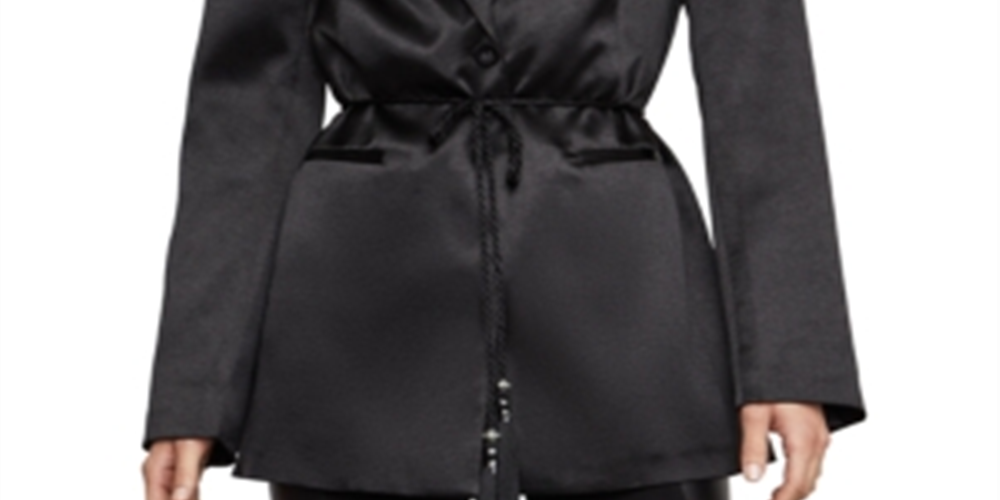 Blazer feminino de cetim com um botão, preto, tamanho G, BCBGMAXAZRIA