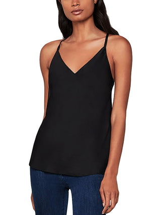 BCBGMAXAZRIA Top de camisola feminino de cetim com alças finas, preto, tamanho XX-S